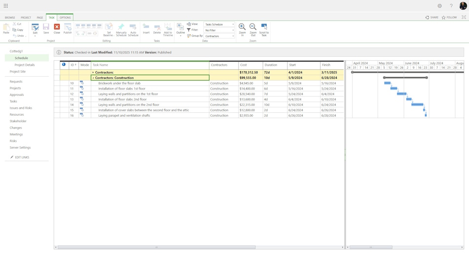 Grouping project contractor tasks in MS Project Server