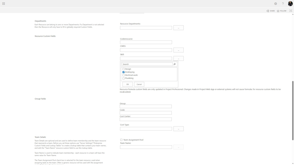 Assigning skills to resources in MS Project Server