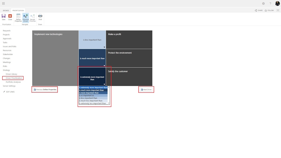 Comparison of drivers in MS Project Server