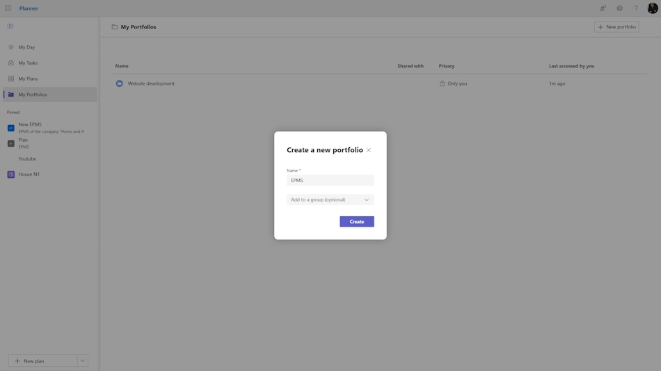 Creating a project portfolio in MS Planner