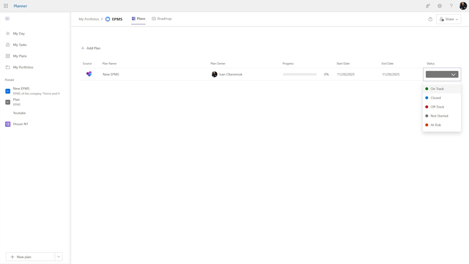 Your portfolio in MS Planner