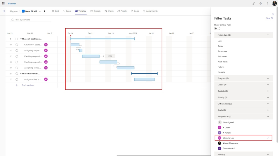 Optimize workload by shifting tasks in MS Planner