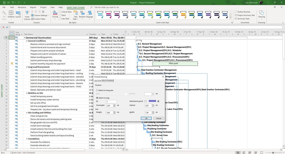 Customizing the drawing to MS Project Pro