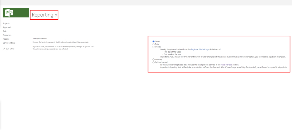 Reporting in MS Project Server
