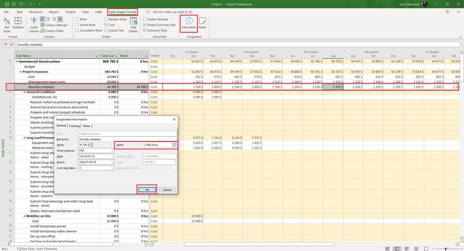 Assigning contractor resources for automatic scheduling in MS Project Pro
