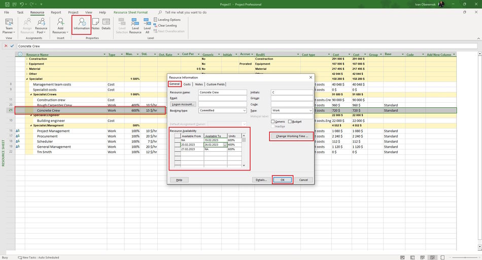 Description of specialist in MS Project Pro